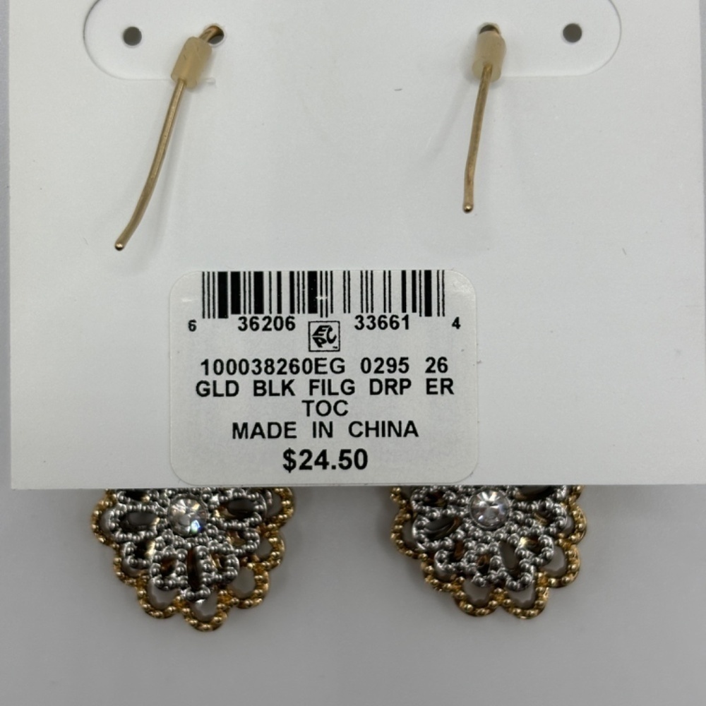 Charter Club Women's Gold Black Beaded Flower Earrings - Picture 4 of 4